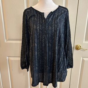 Lucky Brand chevron stripe tee with lace, Large